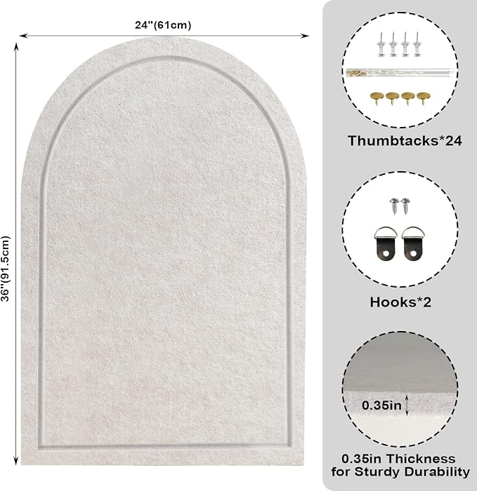 Arched Felt Bulletin Board, Sized 36" x 24" Cork Board Alternative Grooved Edge - Image 3