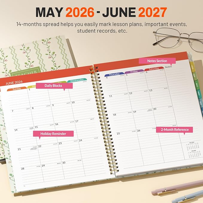 SUNEE Teacher Planner 2026-2027 Academic Year, 7 Periods Lesson Plan Book Jul - Image 3