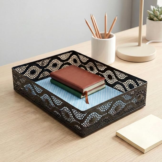 Desk Drawer Organizer, A4 Large Metal Mesh Desk Organizer Tray, Carved Hollow - Image 6