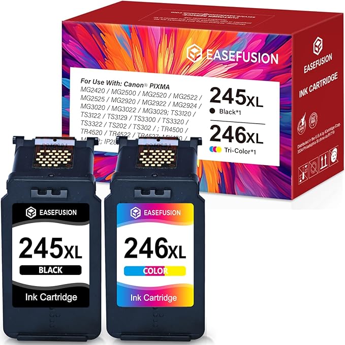 245XL 246XL Combo Pack Replacement for Canon Ink 245 246 PG-245 XL PG-245XL Black Color Ink Cartridges for Canon Pixma MX490 MX492 MG2522 TR4520 TS3322 TS202 MG2500 TS3122 TR4500 Printer-DeskLoop Office