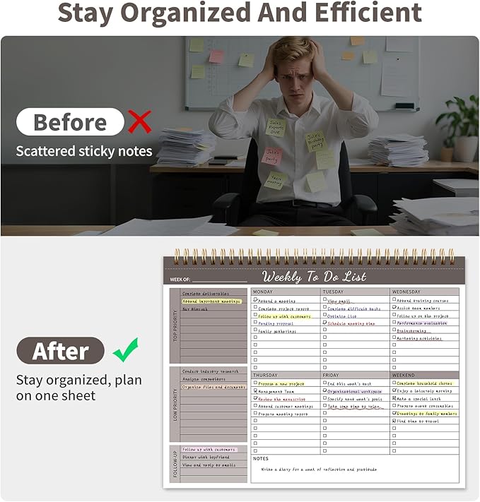 Weekly To Do List Notepad, 52 Undated Sheets （8.5"×11") Duplex-printed Weekly Planner Notepad For Work Home School Office Desk Accessories Supplies & Goal Setting Tasks - Brown-DeskLoop Office