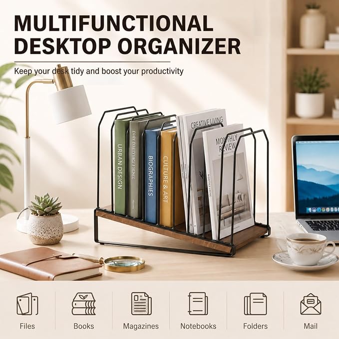Novabright 1 Pack Inclined Desk File Organizer 9 Section Metal Vertical Folder - Image 5