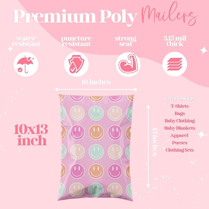 Pretty Package Store Designer Poly Mailers 14.5x19, Smiley Face, 100 Pack | - Image 5
