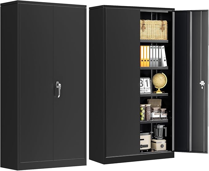 INTERGREAT Garage Storage Cabinets with Lock,72" H Metal Storage Cabinet with Doors and Adjustable Shelves, Steel Tool Cabinet for Garage, Office, Warehouse, School, Black-DeskLoop Office