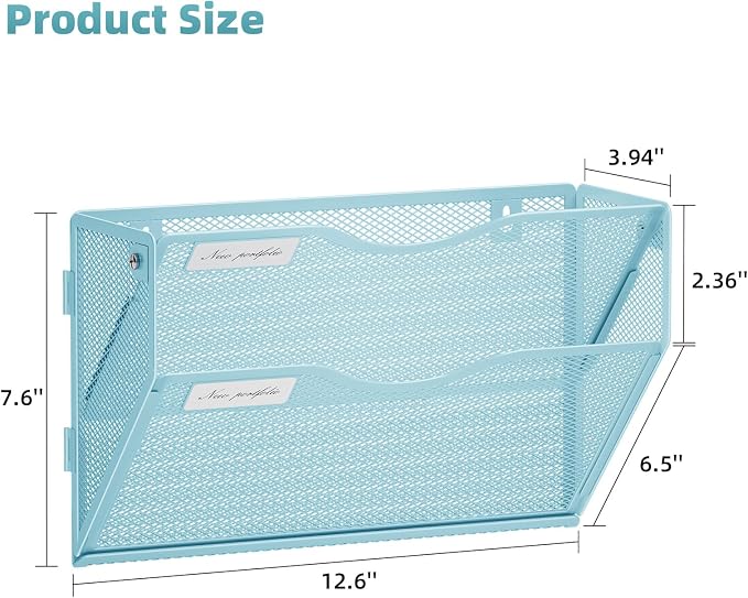 Marbrasse Wall File Holder 2-Tier Hanging Wall File Organizer, Mesh Mail Holder - Image 4