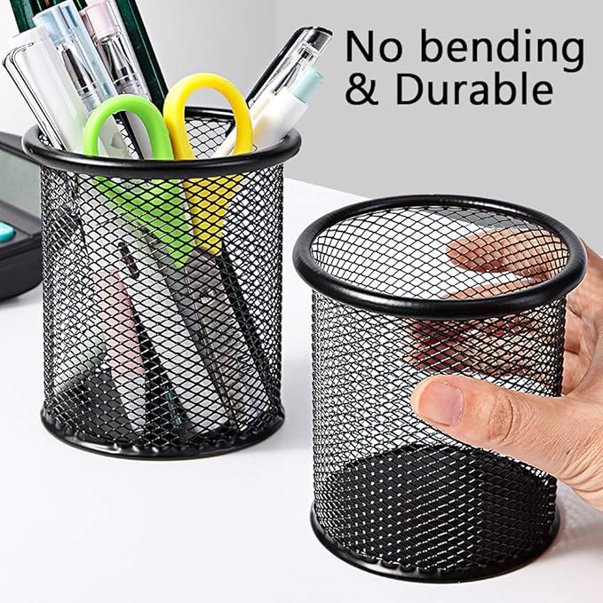 Ameceres 4 Packs Wire Mesh Pencil Holder Metal Pen Cup Desk Pen Organizer Case Pencil Jar Black for Office Home (DeepPink)-DeskLoop Office