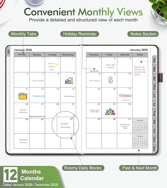 2026 Weekly & Monthly Planner, 12 Months Hardcover Planner from January 2026 - Image 2
