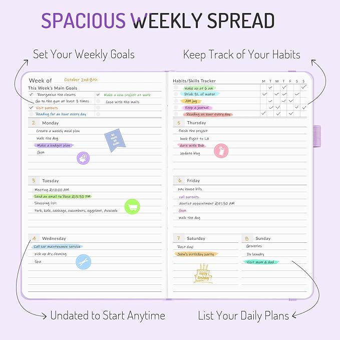 Undated Weekly Planner for 2025, Forvencer Simplified Weekly & Monthly Calendar Planner, Cute Daily Organizer Notebook, Agenda Journal to Track Goals & Tasks, Start Anytime, A5 Size, Olive Green