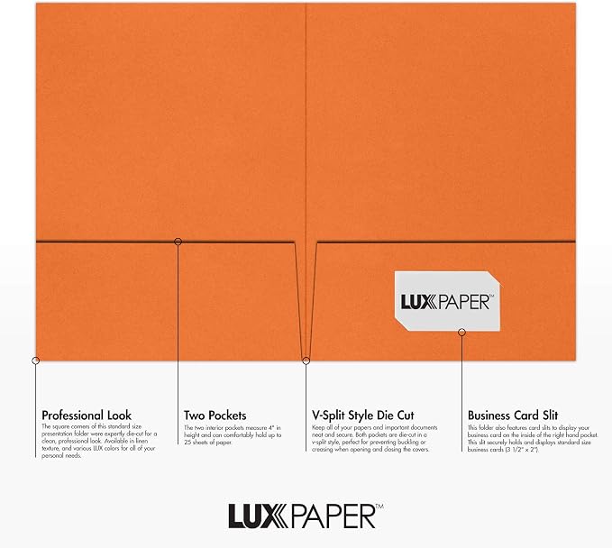 LUXPaper 9 x 12 Presentation Folders in 100 lb. Mandarin - Image 2