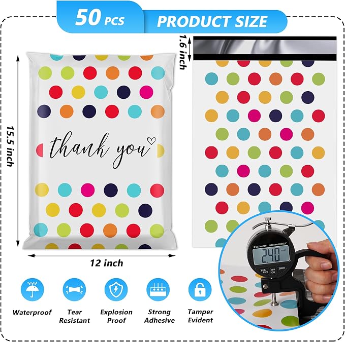 Thank You Poly Mailer 12x15.5 Inch 50 Pcs, Waterproof and Tear-Resistant - Image 2