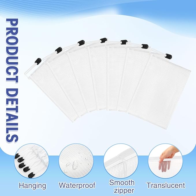 Jetec 32 Pcs Mesh Zipper Bags Toy Storage Bikini Organizer Bag Bolsas Para Guardar Trajes De Baño Waterproof Zipper Reusable Pouch Puzzle Multipurpose for Storage Office(White,7.5 x 5 Inch)-DeskLoop Office