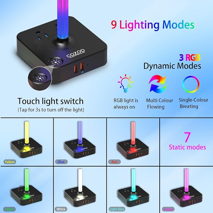 RGB Headphone Stand with USB Charger COZOO Desktop Gaming Headset Holder Hanger - Image 3