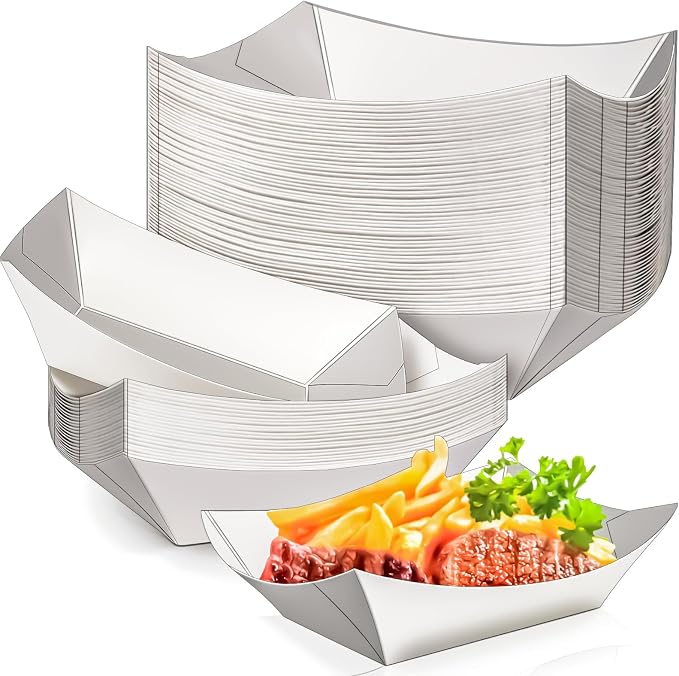 50 Pack 2Lb Paper Food Boat Trays Disposable Paper Boat Plate Containers by MotBach