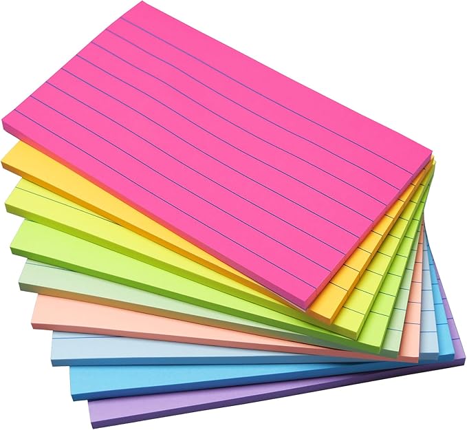 9 Pack Lined Sticky Notes 3x5 in Large Sticky Notes, 9 Bright Multi Colors Self by HQCME