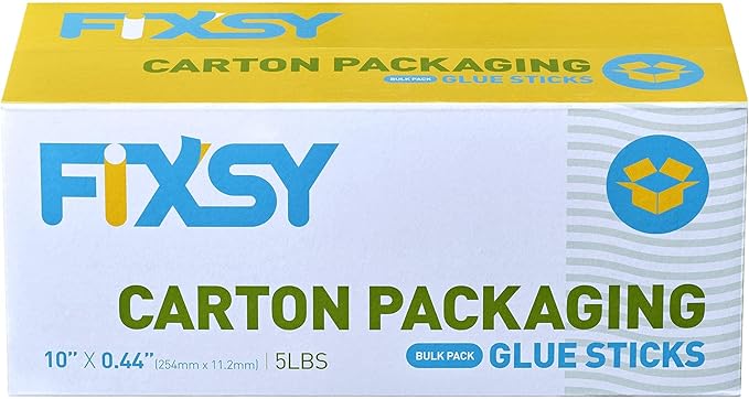 FIXSY Hot Glue Gun Sticks Carton Packaging, Full Size 10" Long x .44" Diameter 7/16 11mm, 5LB Box Glue Stick, Approx. 90 Sticks- Compatible with Most Glue Gun- Best for Carton Manual Packing-DeskLoop Office