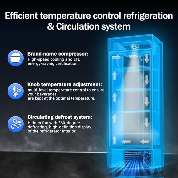 Commercial Display Refrigerator with Glass Door 12 Cu.ft Merchandiser Beverage Cooler Bar Black Drink Fridge for Convenience Stores, Supermarkets,Bars,Offices-DeskLoop Office