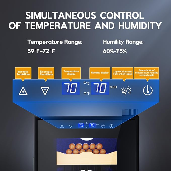 Electric Cigar Humidor Cabinet 25L, Tylza Electric Humidors for Cigars with Temp & Humidity Control, Digital Hygrometer, Lock, Refrigerator, Cigar Humidors with Cedar Wood Drawer Shelves, 170 Cigars-DeskLoop Office
