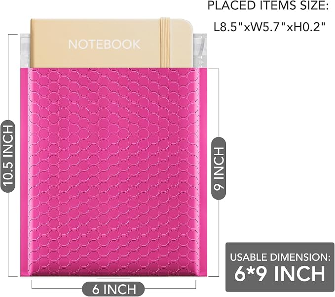 GSSUSA Pink Bubble Mailers 6X10 Inches 500 Pack, Padded Poly Bubble Mailer - Image 2