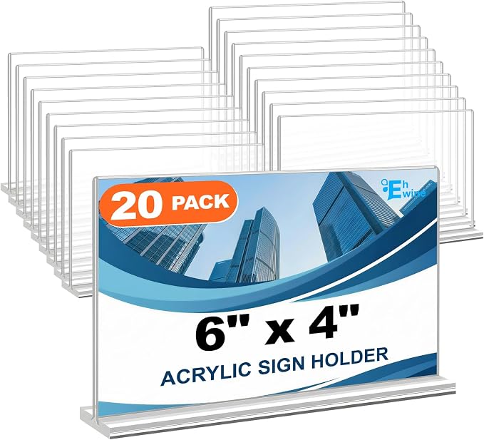 EHWINE Acrylic Sign Holder 4 x 6 Horizontal, 20 Pack Double-Sided Stand up by EHWINE