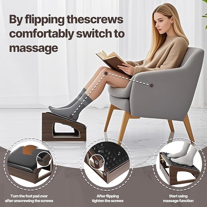 Ergonomic Foot Rest, 4 Adjustable Height Foot Stool,Footrest Under Desk， Flip Over Office Desk Foot Rest, Improving Posture, Promoting Blood Circulation（Espresso）-DeskLoop Office