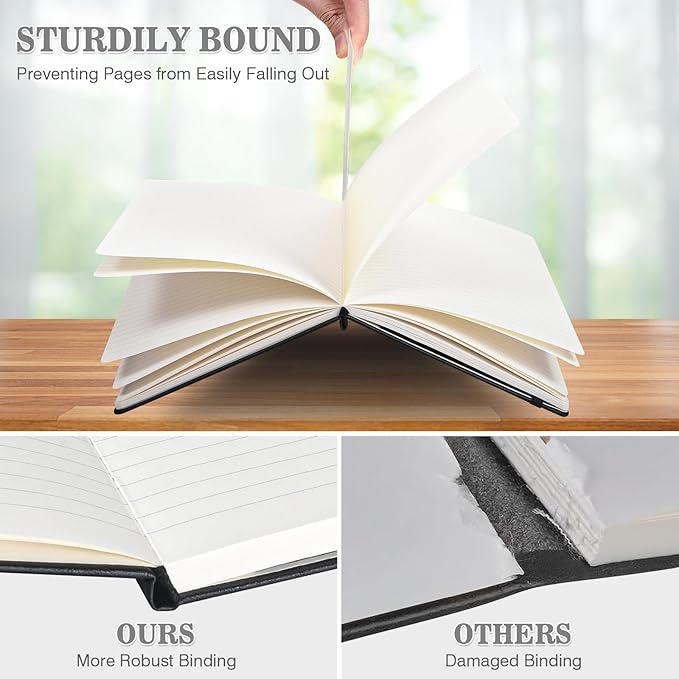 OMEYA Lined Journal Notebook, 3 Pack A5 College Ruled Notebooks for Work, Hardcover Notebook Each with 2 Pockets & Pen, Leather Journal for Women, Men, 160 Pages, 100GSM Thick Paper (Black)-DeskLoop Office