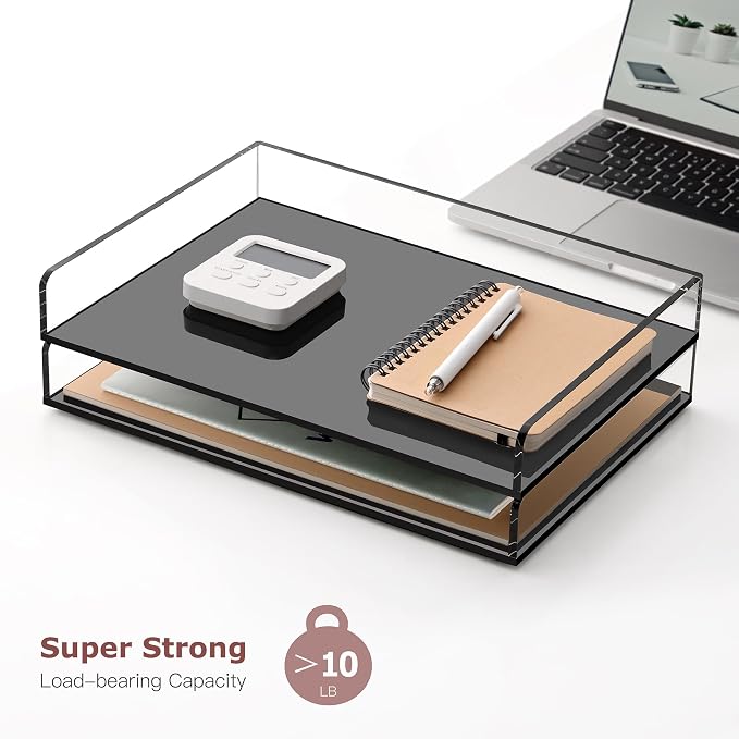 SANRUI 2 Pack- Black Paper Organizer Letter Tray, Acrylic Stackable Desk File - Image 6