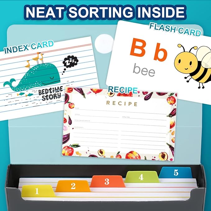 H4D 3x5 Index Card Case with 100 Heavyweight Ruled Index Cards and Dividers, Black-DeskLoop Office