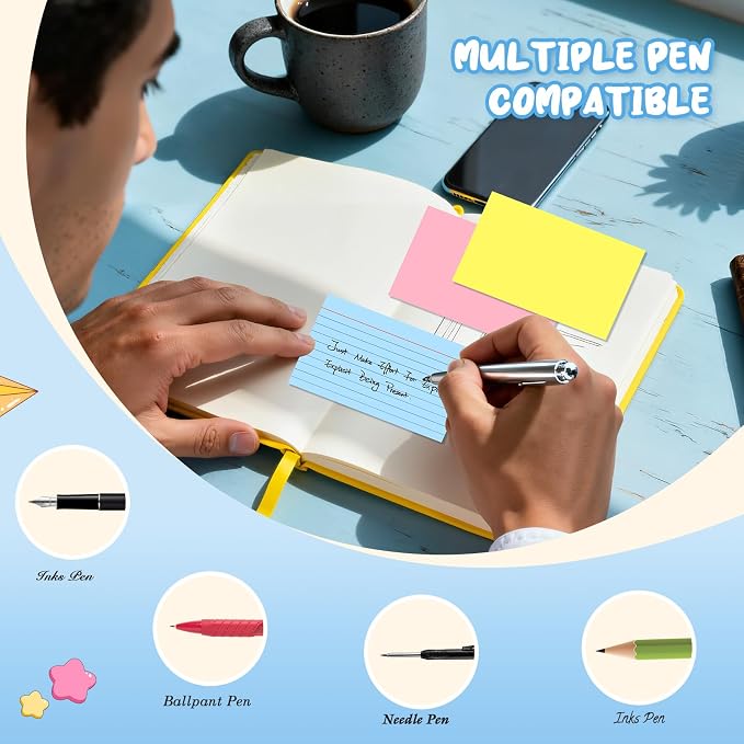 Colored Index Cards 3x5, 4 Bright Notecards 3x5 Lined, 50 Per Color 3 x 5 - Image 5