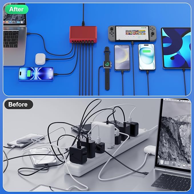 USB C Charger 300W USB C Charger Block 8-Ports GaN IV Fast Charging Station,PD 100W Laptop Charging Hub Wall Charge Adapter Compatible with MacBook/Air,DELL,Steam Desk,iPhone 16/15/14,Galaxy-DeskLoop Office