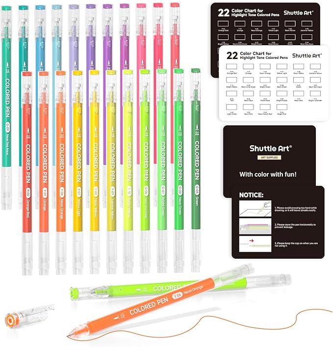 Shuttle Art Colored Pens, 22 Highlight Tone Colors Cute Journal Pens 0.6mm Fine by ShuttleArt
