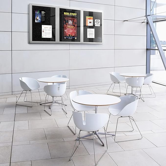 Ghent 24" x 36" 1-Door indoor Enclosed Recycled Rubber Bulletin Board, Shatter Resistant, with Lock, Satin Aluminum Frame,Confetti (PA121 1/2TR-CF),Made in the USA-DeskLoop Office