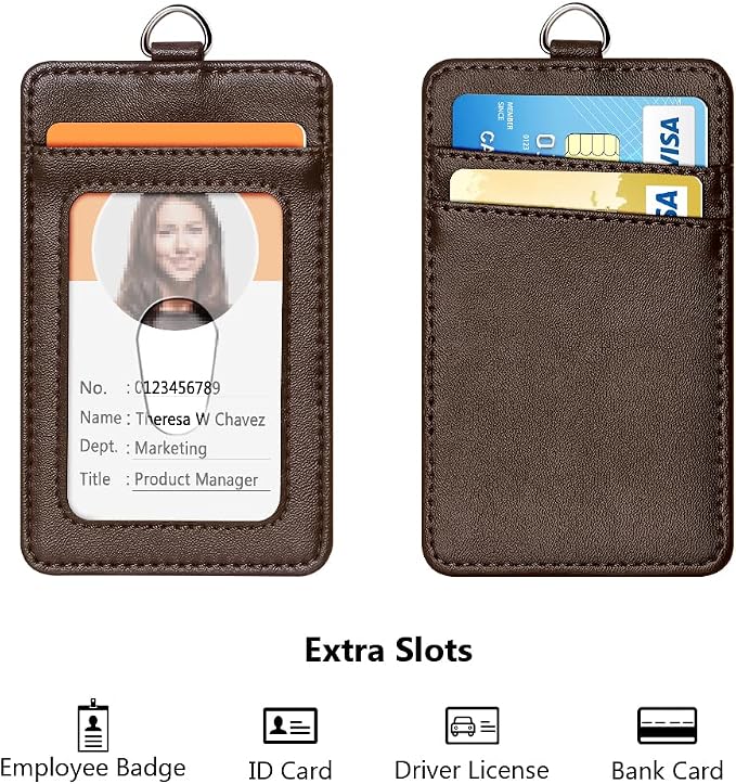 Leather Badge Holder and Adjustable Retractable Lanyards, Quick Release Buckle - Image 3