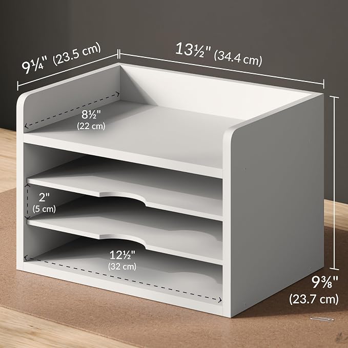 Ballucci File Organizer, 4-Tier Office Desk Organizer, Open Top Wood Paper - Image 4