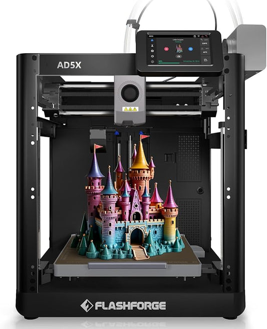 FLASHFORGE AD5X Multi-Color 3D Printer with IFS, 600mm/s High Speed, 300°C High Temp Direct Extruder, Fully Auto Leveling, All Metal CoreXY,4-Color Printing for PLA-CF,PETG-CF, 220x220x220mm-DeskLoop Office