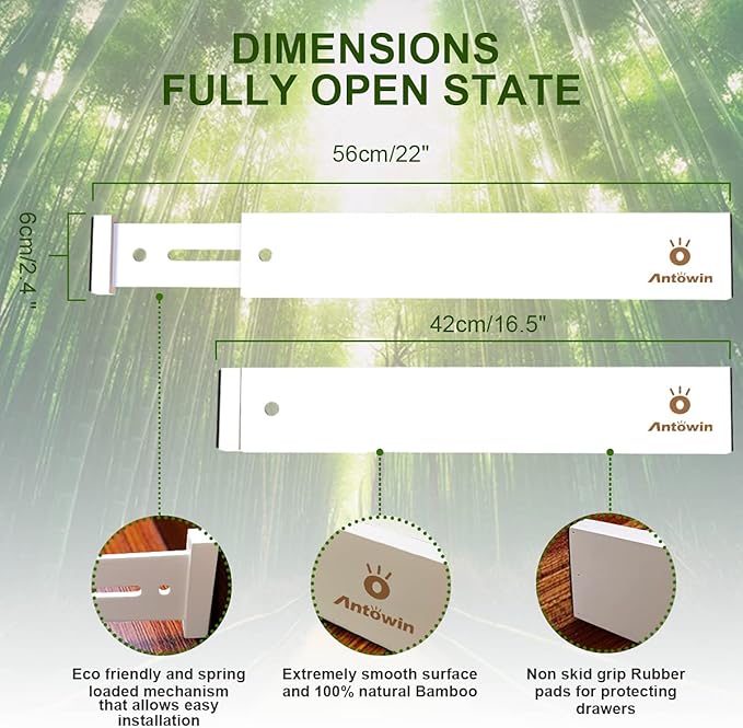 ANTOWIN Bamboo Drawer Dividers Organizers, Expandable Drawer Separators Splitter,17-22 inches Long Adjustable Spring-loaded Organizer for Large Utensil, Clothes, Tools Drawers (White)-DeskLoop Office