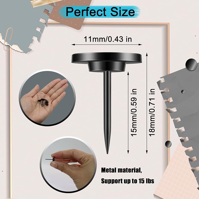 50 Pcs Push Pins for Bulletin Board, Metal Black Thumb Tacks for Picture Photo - Image 2