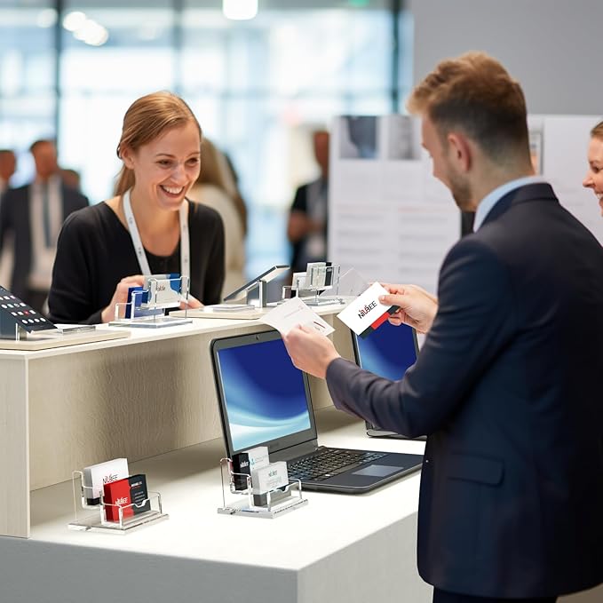 NIUBEE Clear Business Card Holder 2 Tier Acrylic Business Card Stand, 2 Slots Business Card Display for Desk Counter, 150 Card Capacity, 1 Pack-DeskLoop Office