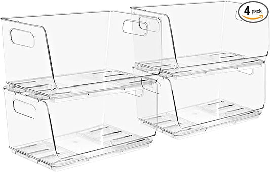 Sorbus Stackable Storage Bins Open Front - Clear Stackable Storage Bins - Pantry Bins for Storage and Organization - Acrylic Stackable Bins for Kitchen - Clear Pantry Organizer Bins (Small 4 Pack)-DeskLoop Office