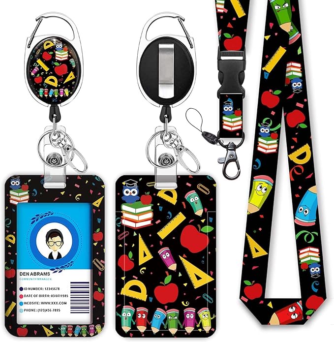 Cute Teacher Lanyards for Id Badges and Keys, Retractable ID Badge Holder by Giancomics