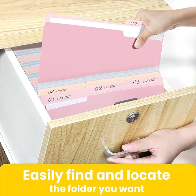 SUNEE File Folders Letter Size Pink, 100 Pack Manilla Folders 8.5 x 11 1/3-Cut - Image 5
