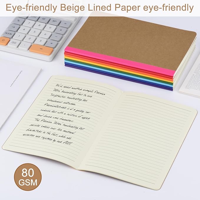ZCZN 8 Pack Colorful Lined Notebooks Bulk, A5 Journals with 8 Colors, 60 Pages/30 Sheets, 8.3x5.5 Inch, College Ruled Paper, Travel Writing Journal Notebooks for Work,School(8 pack,8 colors-lined)