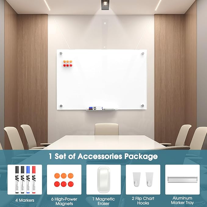 MaxGear 36" x 24" Glass Whiteboard Wall Mounted - Image 4