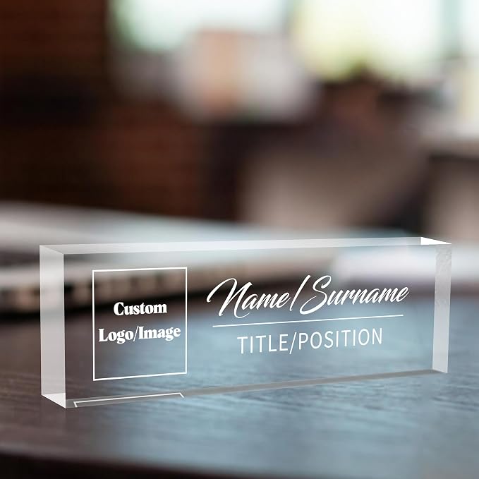Name Plate for Desk, Custom Logo Desk Name Plate Personalized, Custom Acrylic by AeekdookWoodenPuzzles