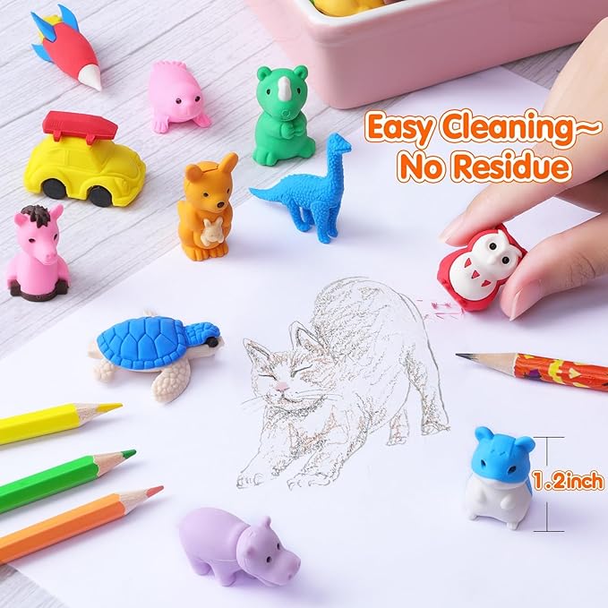 100 Pack Animal Erasers Desk Pet for Kids 3D Puzzle Pencil Eraser Take Apart Bulk Treasure Box Toy for Classroom School Prize Kids Party Favors Back to School Supplies Goodie Bag Stuffers Gift(Random)-DeskLoop Office