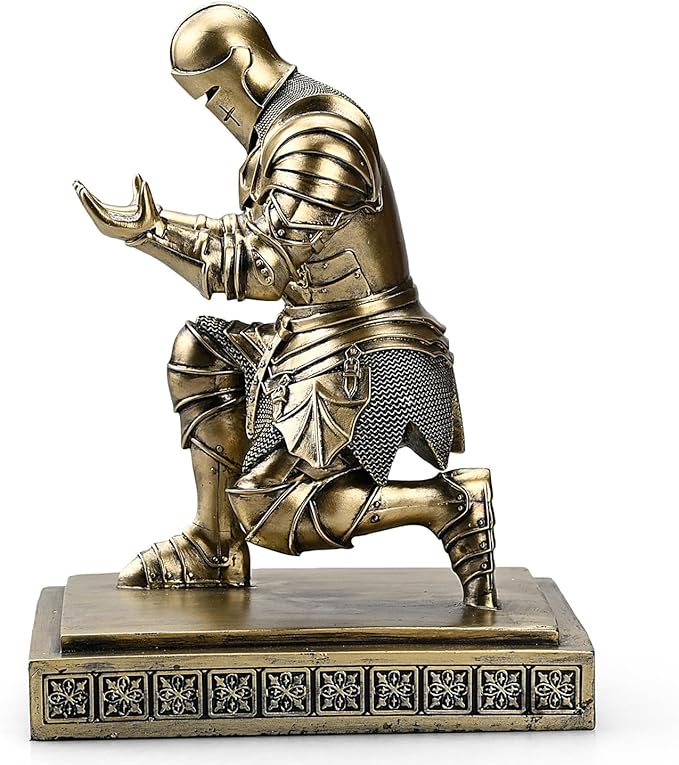 Medieval Armored Warrior Knight Pen Holder Desk Organizers and Accessories Resin Pencil Holder Paperweight as Gift with a Cool Letter Opener for Desk (Bronze)-DeskLoop Office