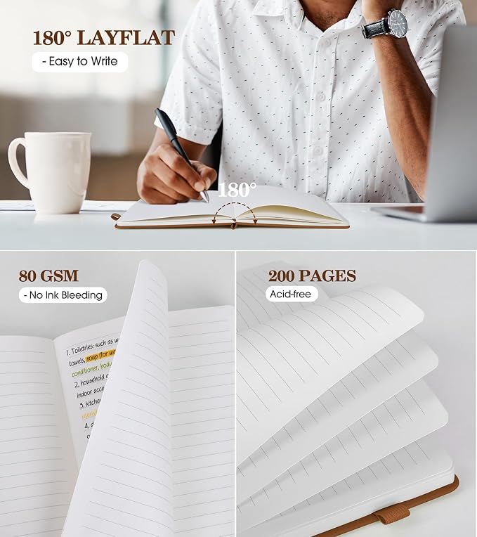 Lined Journal Notebook for Men Women, A5 Brown Leather Journals for Writing - Image 4