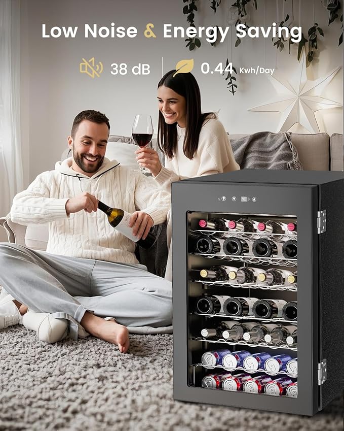 Wine Cooler Refrigerator - 45 Bottle Mini Wine Fridge with Glass Door for Beer Soda Water Drink, Small Wine Cellar Beverage Refrigerator for Bedroom Office Home Bar Dorm, 4.5 Cu.Ft (Black)-DeskLoop Office