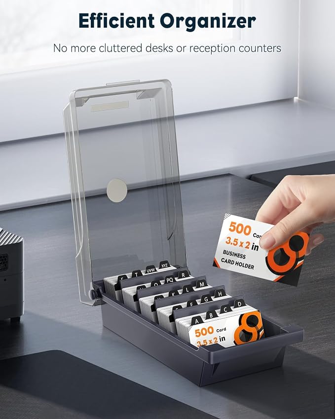 Uniclife Business Card Holder for Desk, Large Plastic Business Card Organizer - Image 2