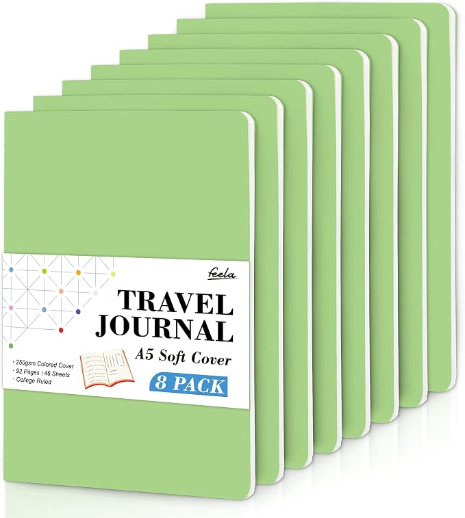 feela 8 Pack Soft Cover Journal Bulk, Notebooks College Ruled by feela