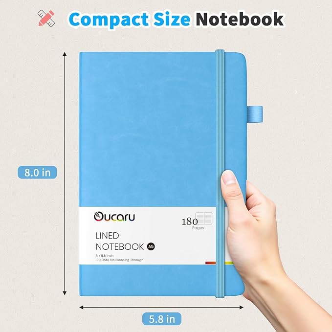 Oucaru Lined Journal Notebook, 16 Pack, 180 Pages, A5 Journals - Image 2